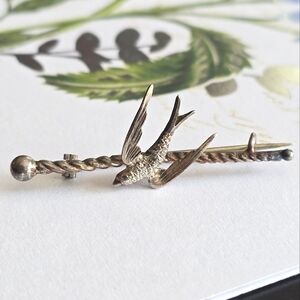 Antique bird brooch Victorian Aesthetic movement silver pin vintage swallow